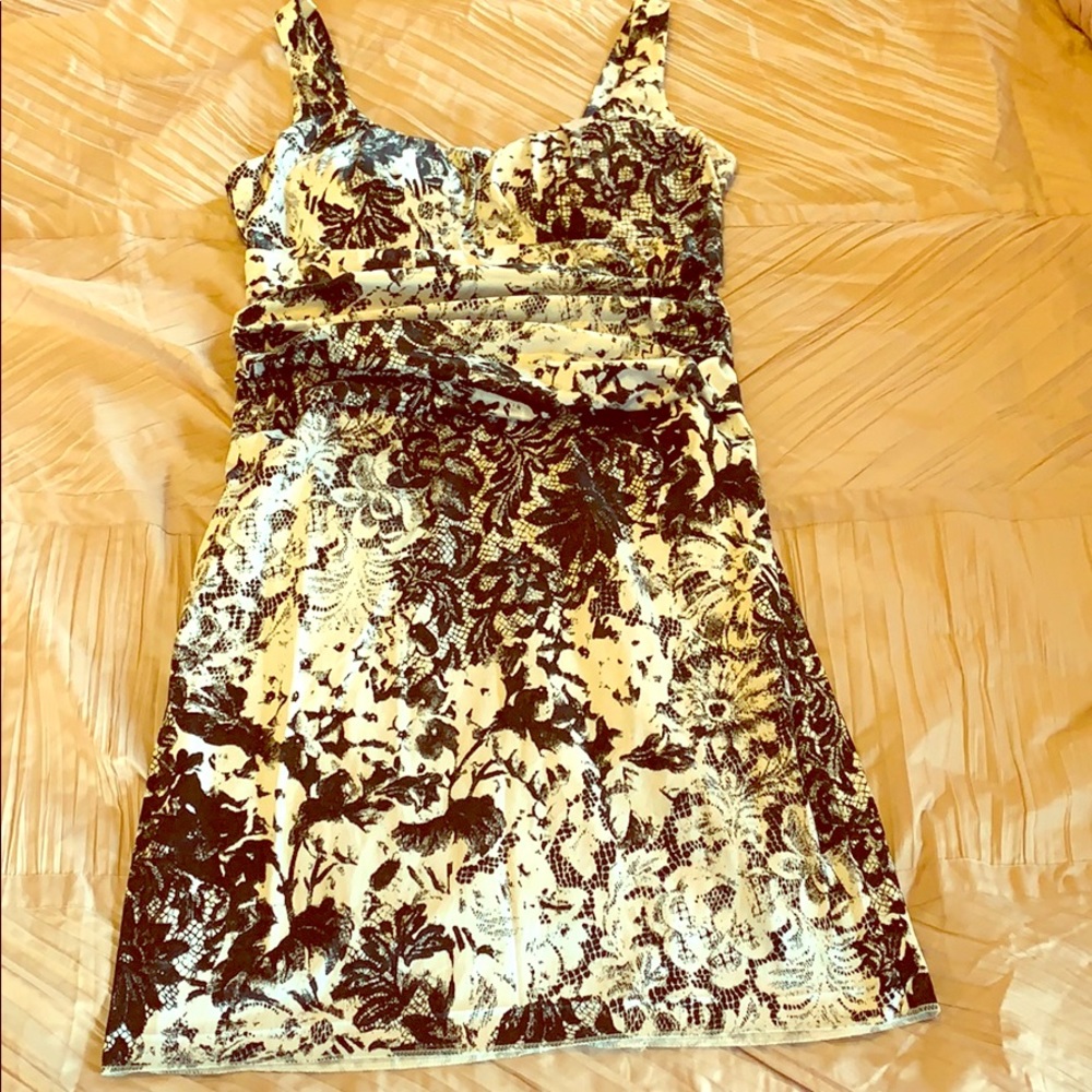 Flowered black and white cocktail dress